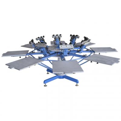 Hand 8 color/8 station rotating screen print press with micro registration for t shirts HS-880E